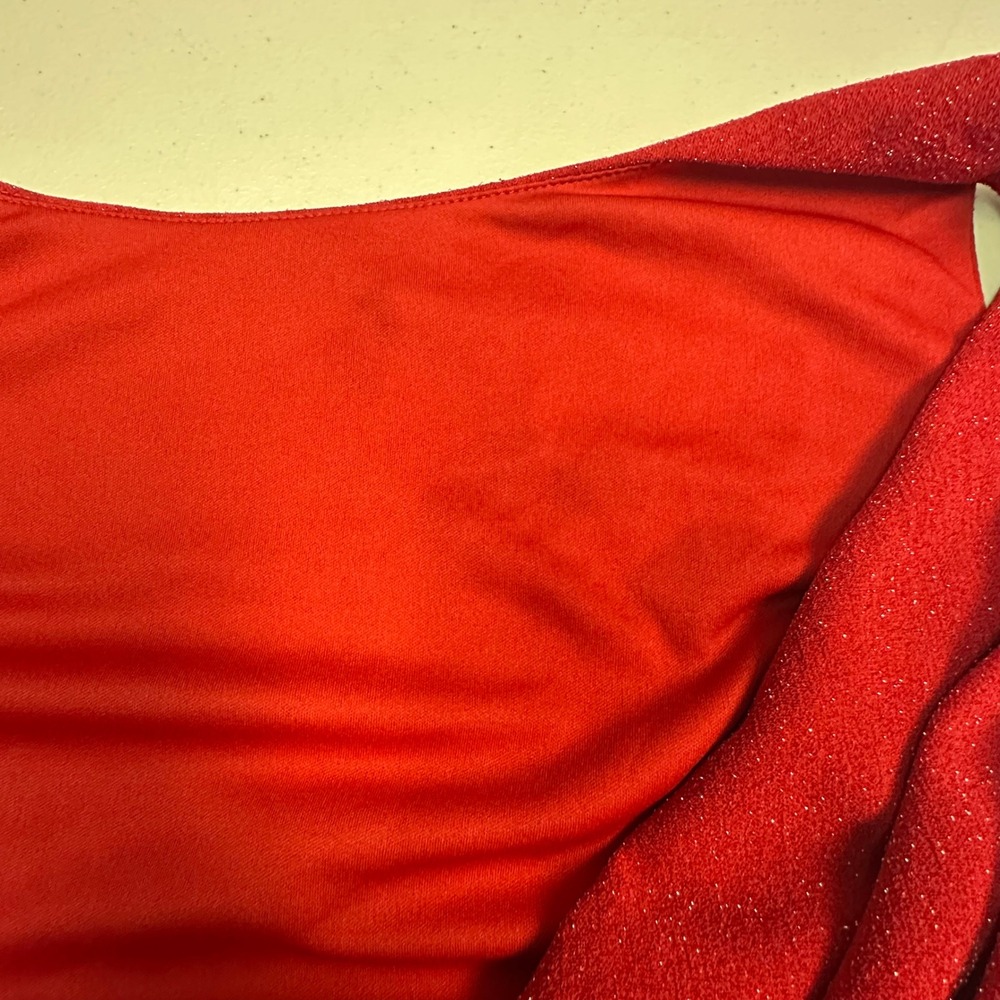 Adrianna Papell Metallic Knit Cowl Back Gown True Red Womens 14 NWT - Picture 9 of 9